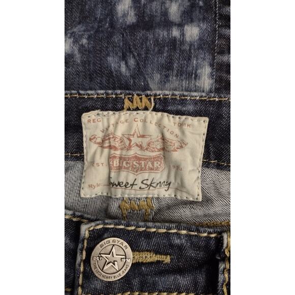 Big Star Vintage Sweet Skinny Womens Denim Jeans 30R Low Rise Rhinestone Stretch - Picture 6 of 9